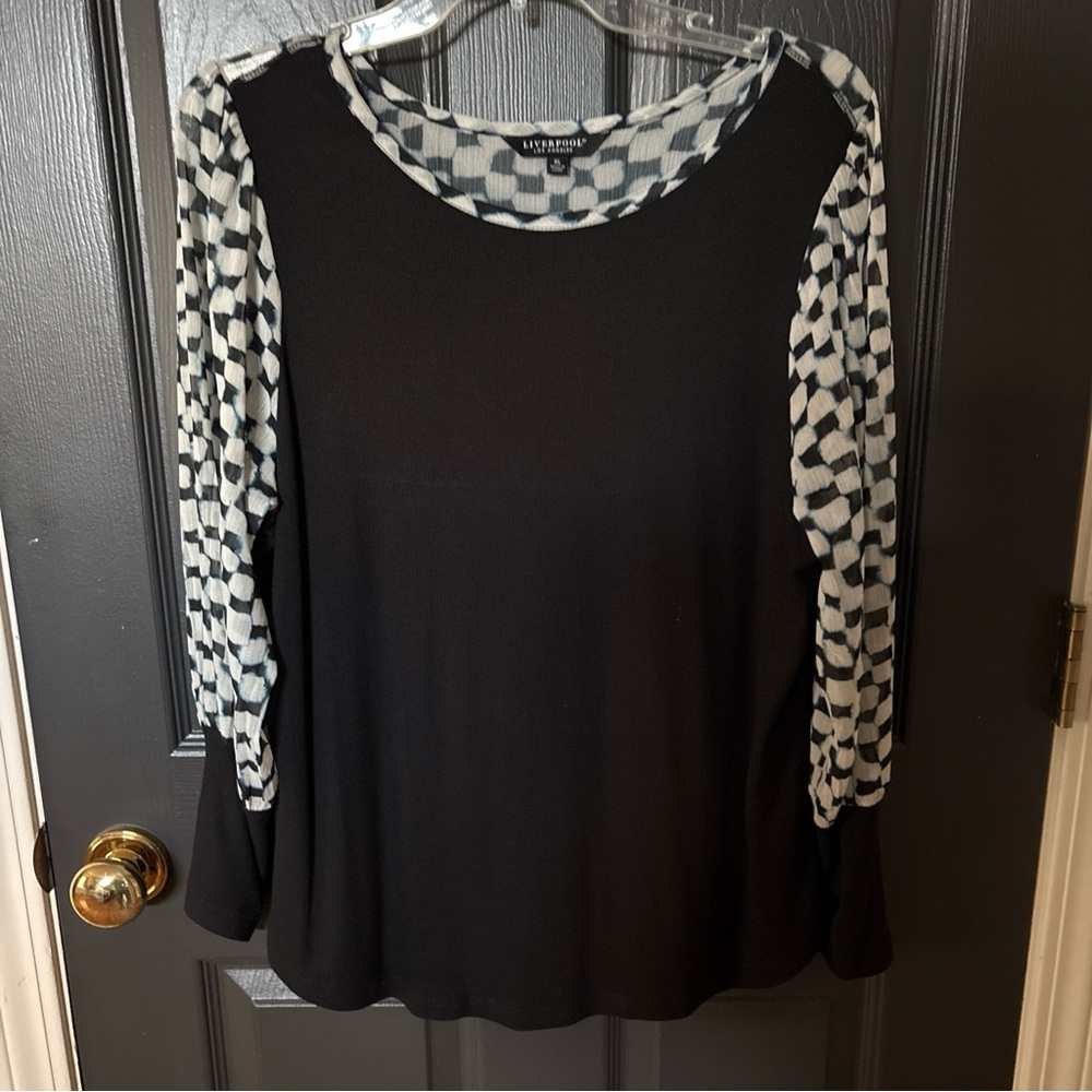Liverpool Black Top with Patterned Sleeves